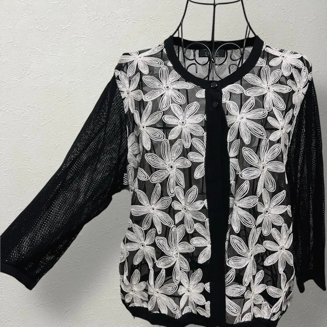 Cardigan, Haori, Tulle, Floral, See-through, Sheer, Embroidered, Tops, Cotton