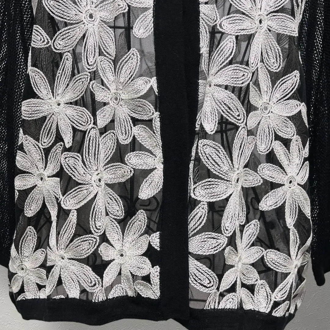 Cardigan, Haori, Tulle, Floral, See-through, Sheer, Embroidered, Tops, Cotton