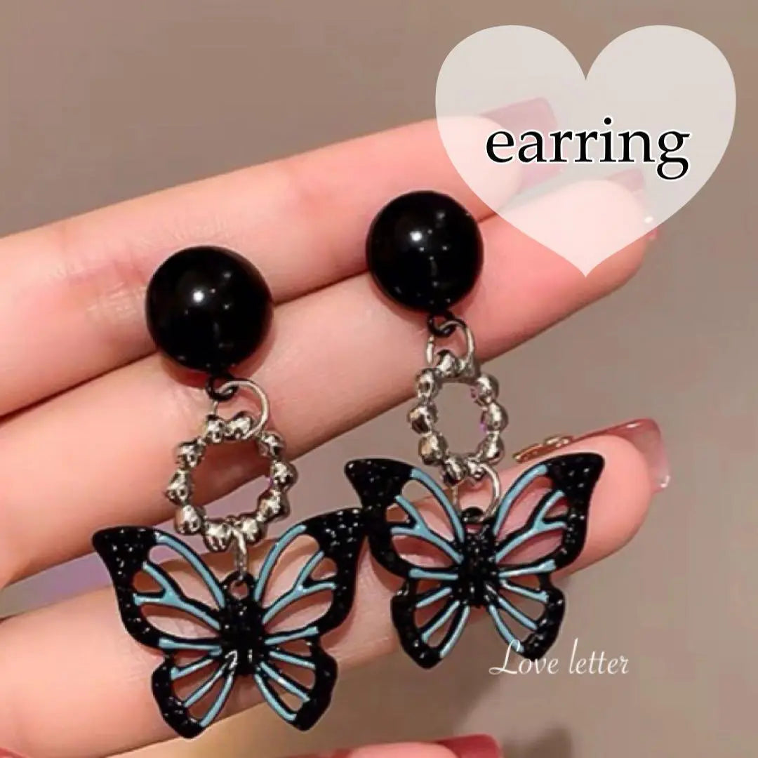 No.42A Black Butterfly Earrings Korea Butterfly Navi Mass Production Type Landmine