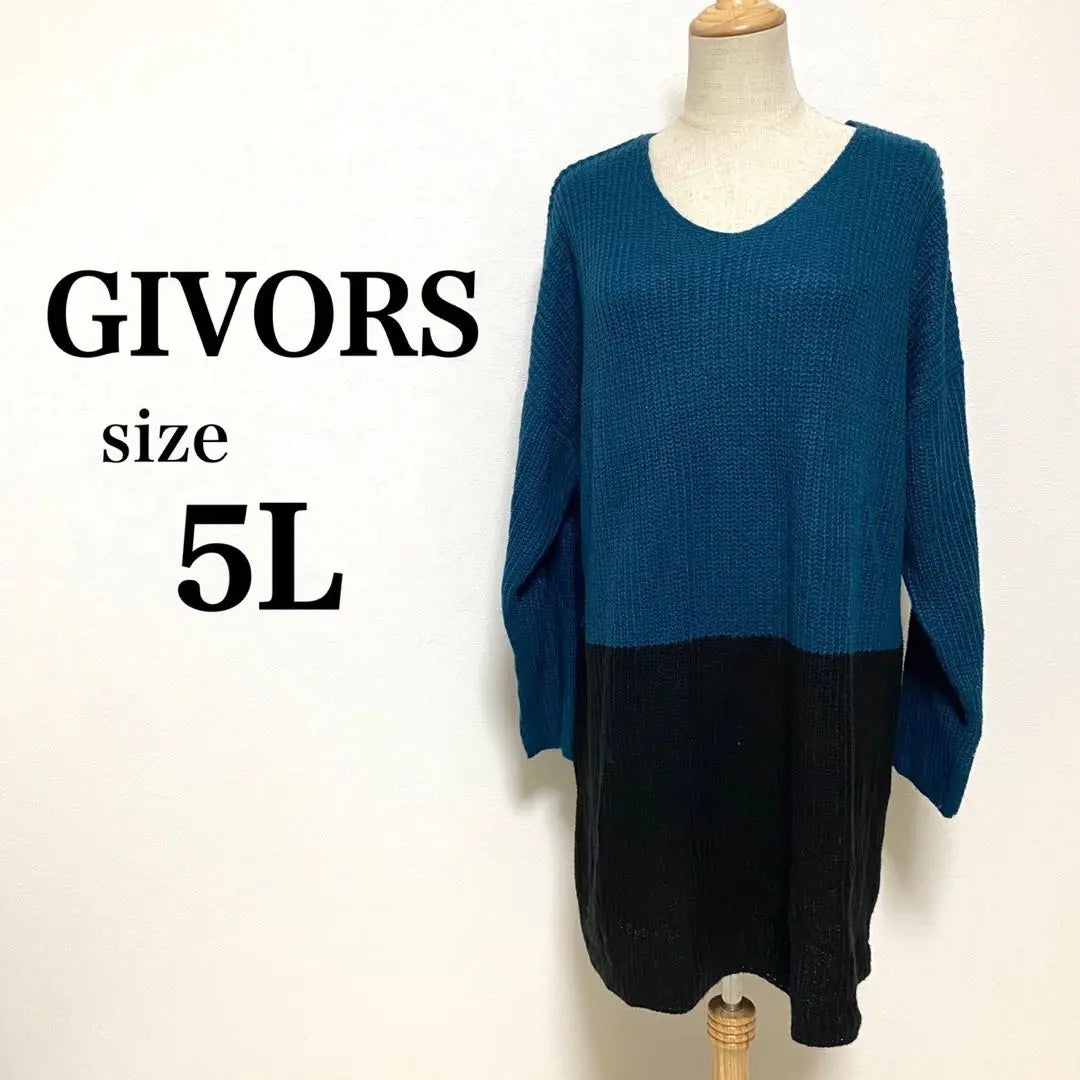 GIVORS Talla grande 5L Manga larga Tejido Vicolor Suelto | GIVORS 大きいサイズ 5L 長袖ニット バイカラー ゆったり