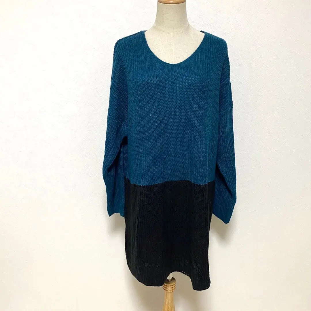 GIVORS Large Size 5L Long Sleeve Knit Vicolor Loose | GIVORS 大きいサイズ 5L 長袖ニット バイカラー ゆったり