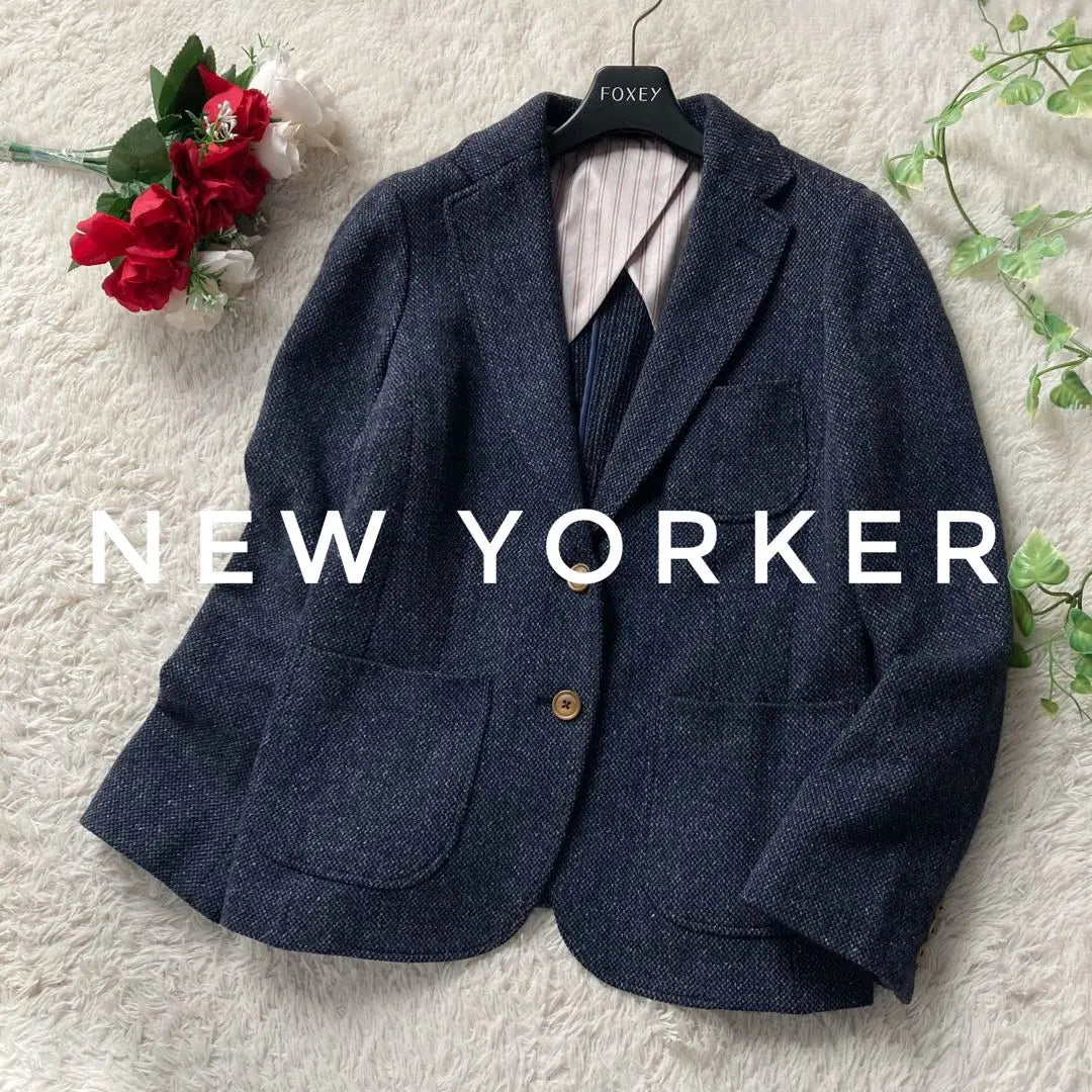 Chaqueta de sastrería de tweed de lana de Nueva York con dos botones en tono azul marino