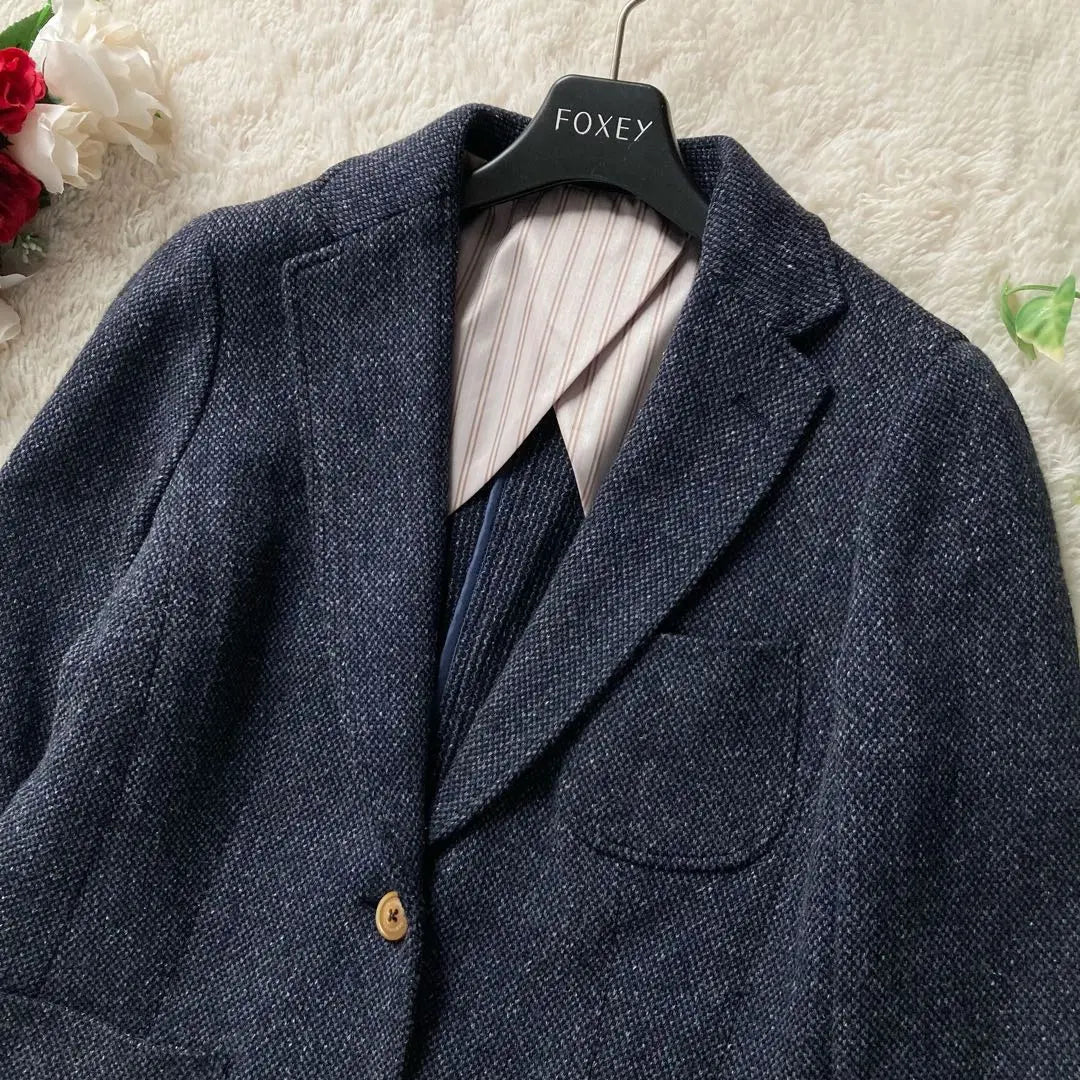 Chaqueta de sastrería de tweed de lana de Nueva York con dos botones en tono azul marino