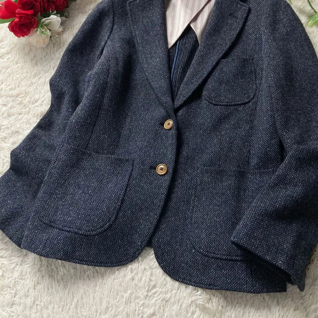 Chaqueta de sastrería de tweed de lana de Nueva York con dos botones en tono azul marino