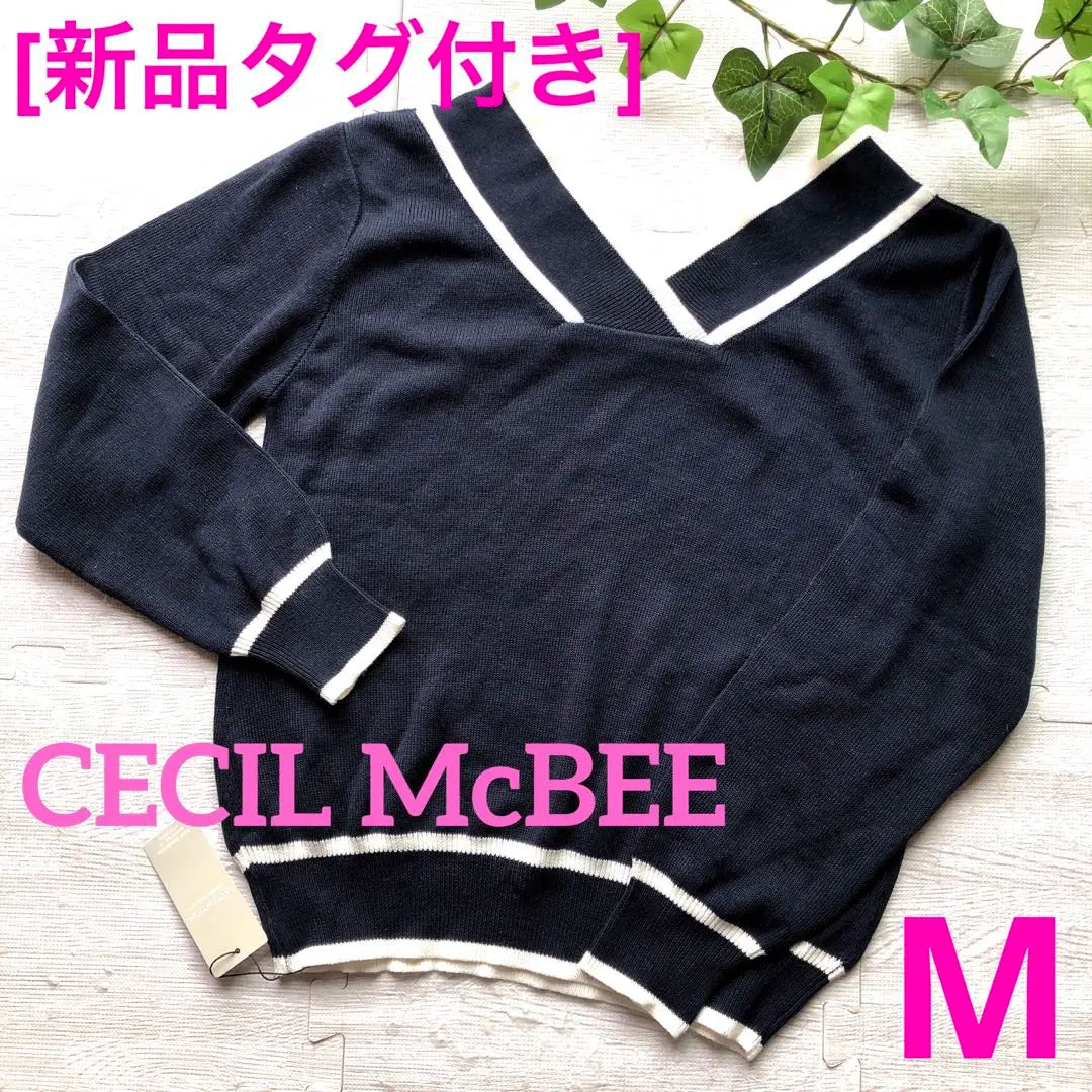 [New] Cecil McBee Bicolor Knit Top Navy Size M Women's Clothing