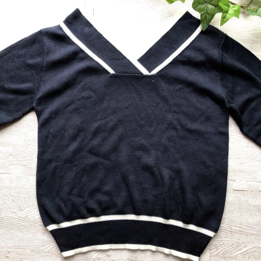 [New] Cecil McBee Bicolor Knit Top Navy Size M Women's Clothing