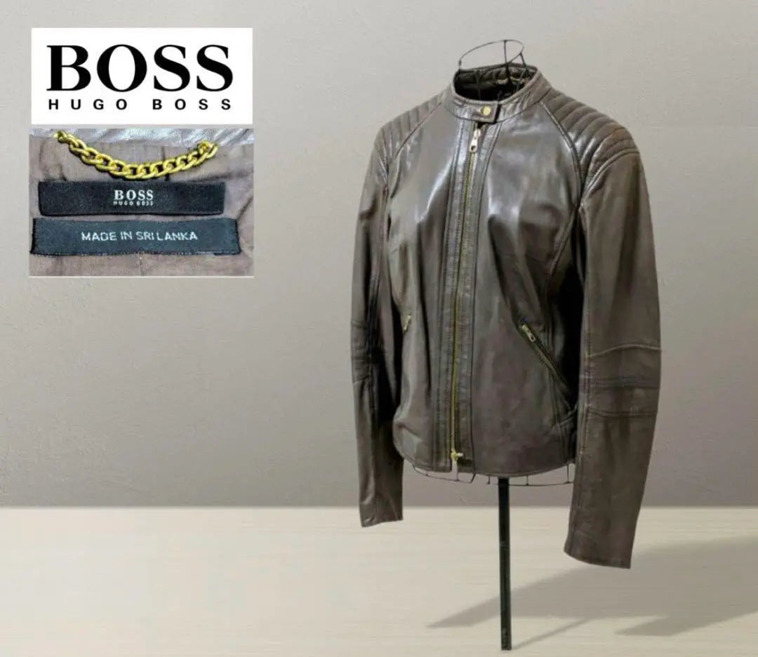 [HUGO BOSS] Chaqueta de cuero para jinete de Hugo Boss marrón 38