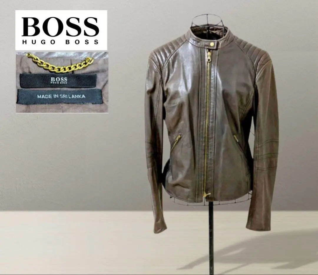 [HUGO BOSS] Chaqueta de cuero para jinete de Hugo Boss marrón 38