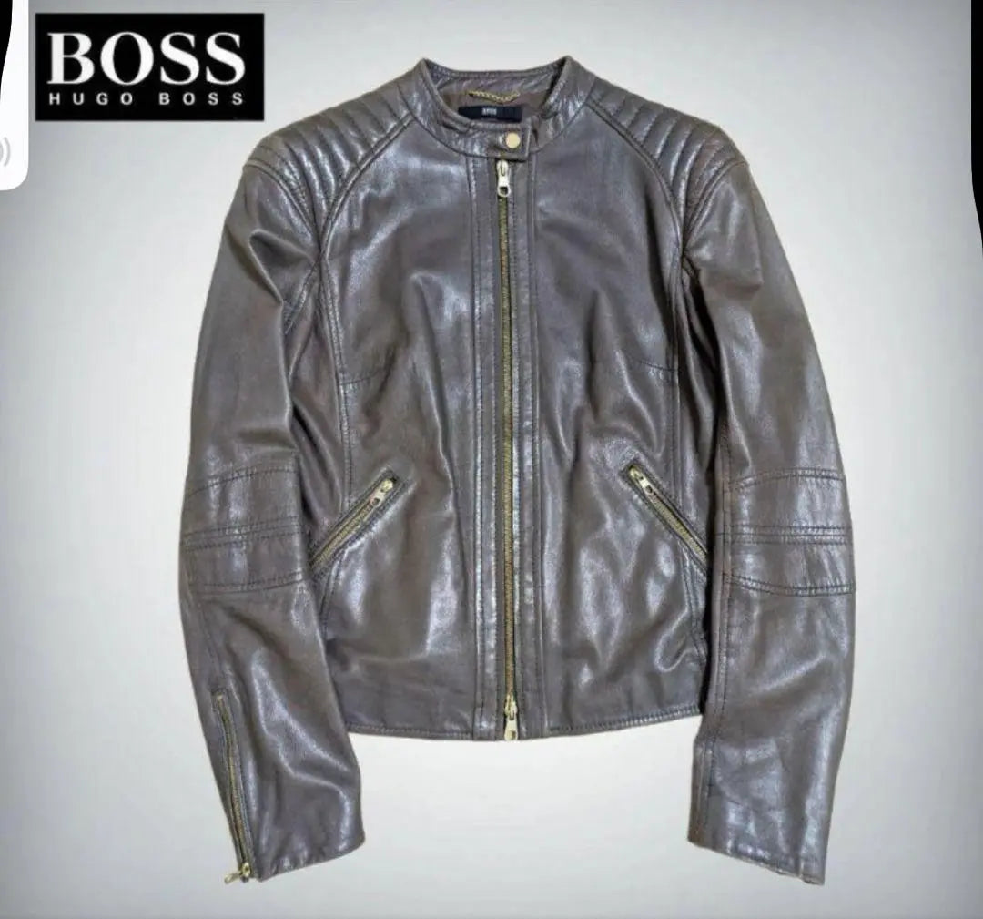 [HUGO BOSS] Hugo Boss Leather Rider's Jacket Brown 38