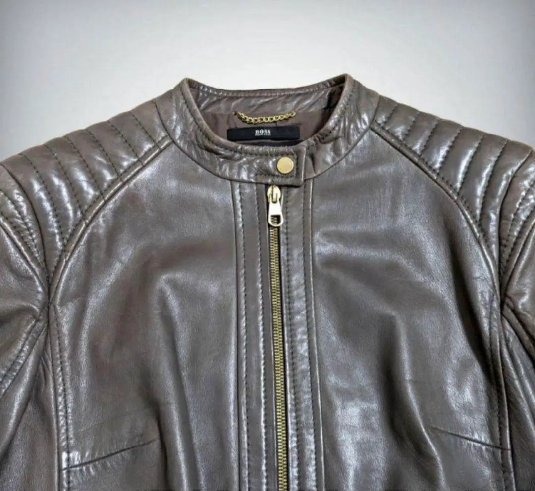 [HUGO BOSS] Hugo Boss Leather Rider's Jacket Brown 38