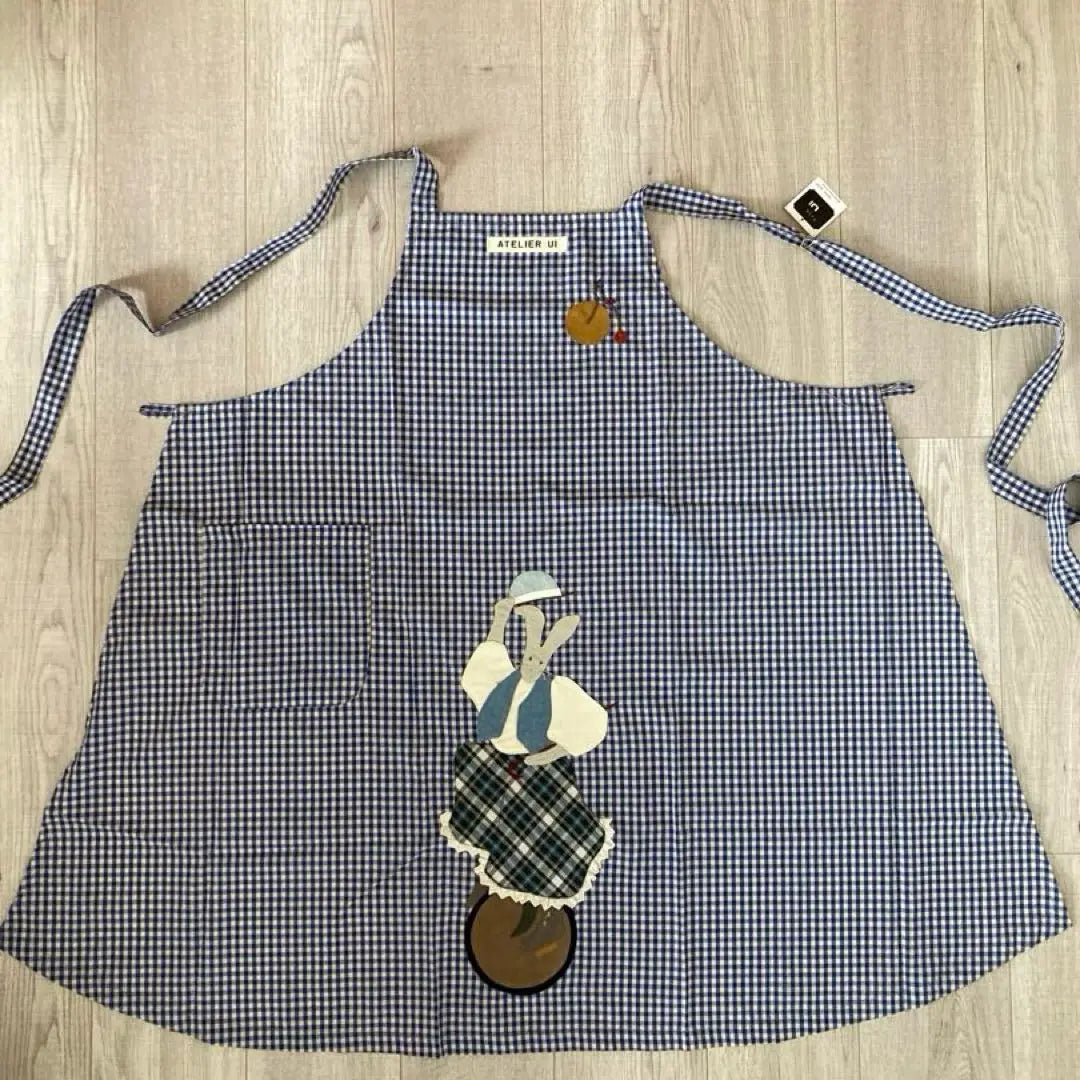 ATELIER Ui Checkered Apron Rabbit Embroidery 16