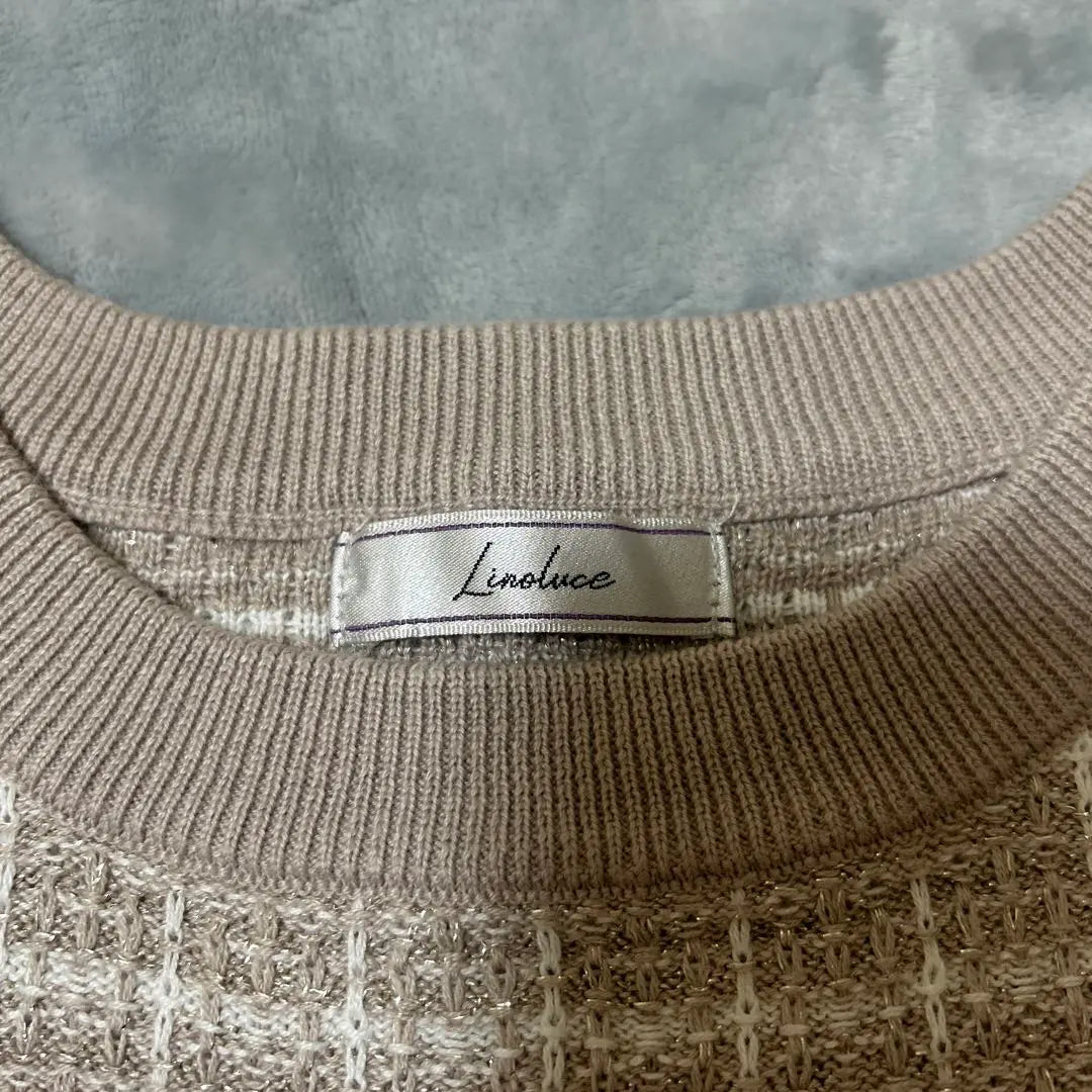 Beautiful condition☆Linoluce glitter tweed puff sleeve short sleeve beige M