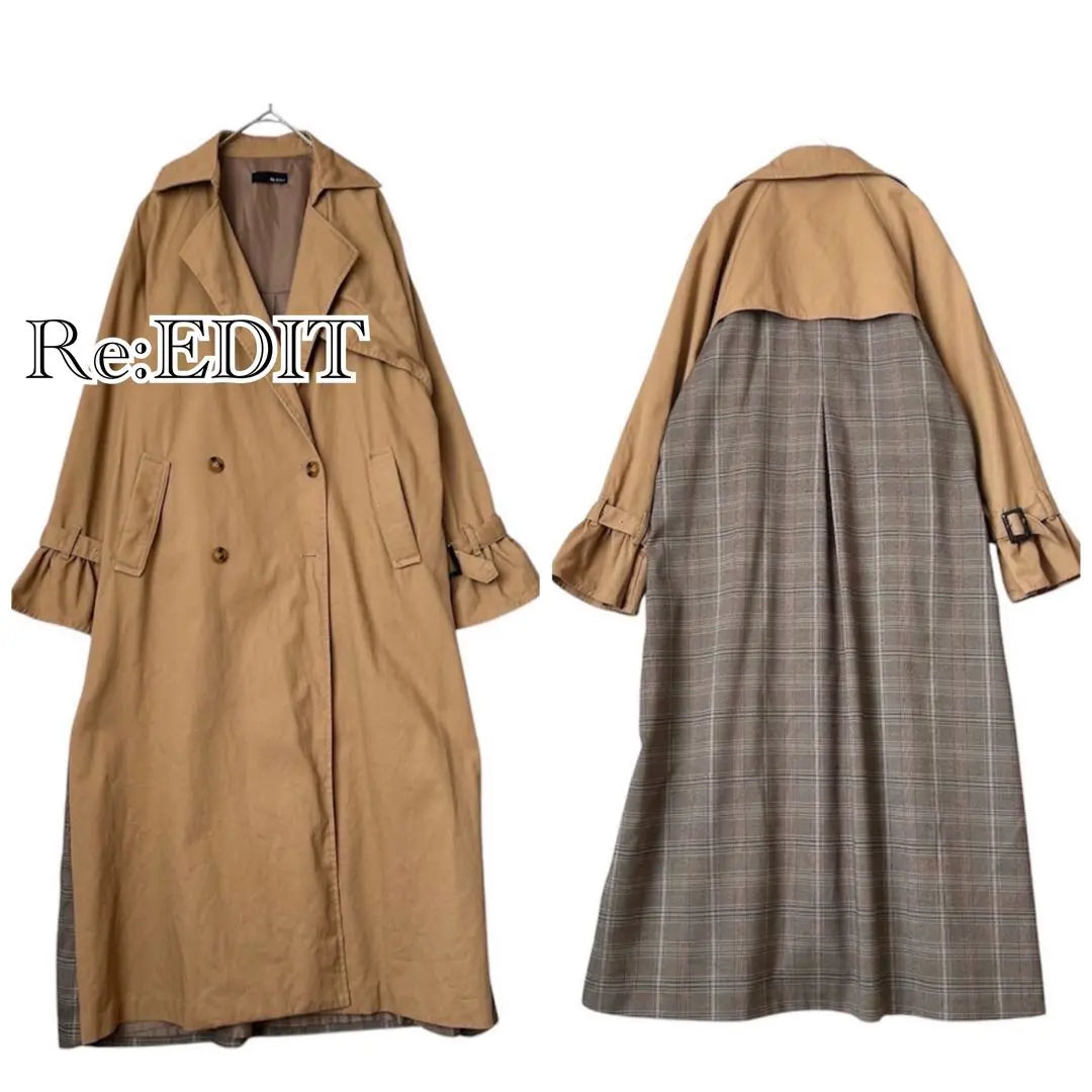 Liedy Back Check Pattern Trench Coat Back Shan Long Length Brown