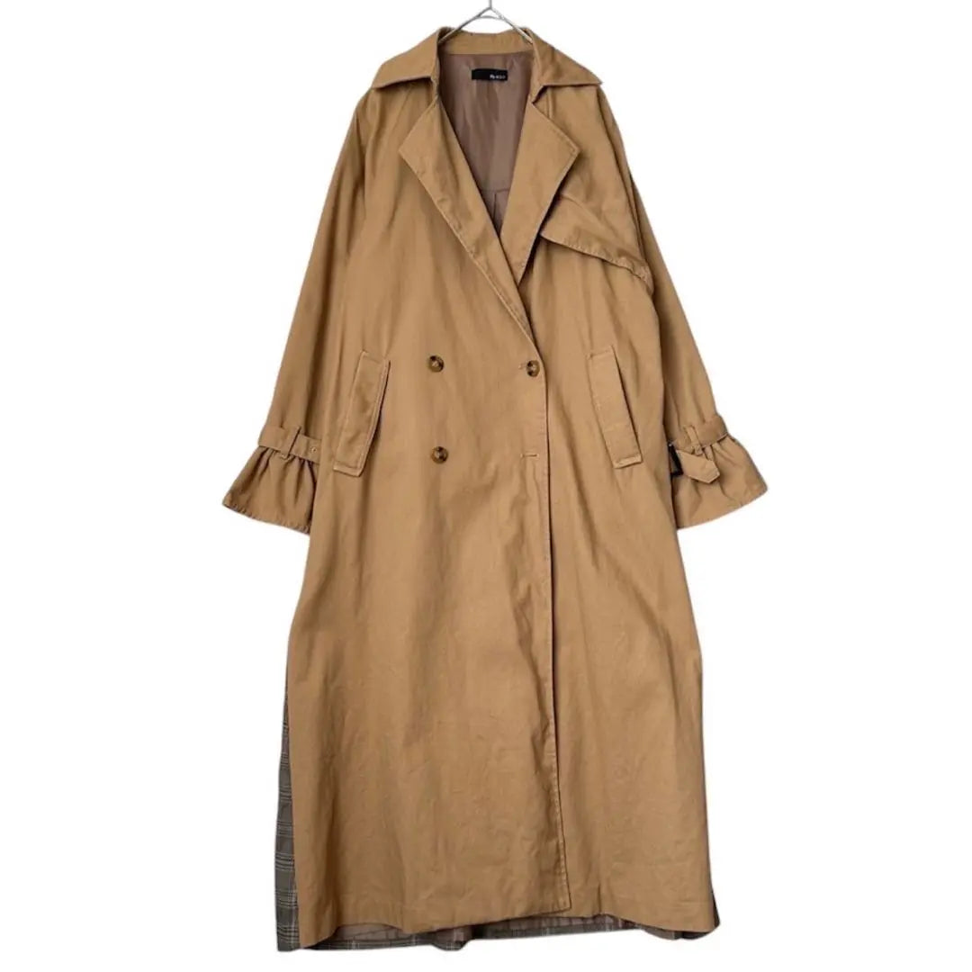 Liedy Back Check Pattern Trench Coat Back Shan Long Length Brown