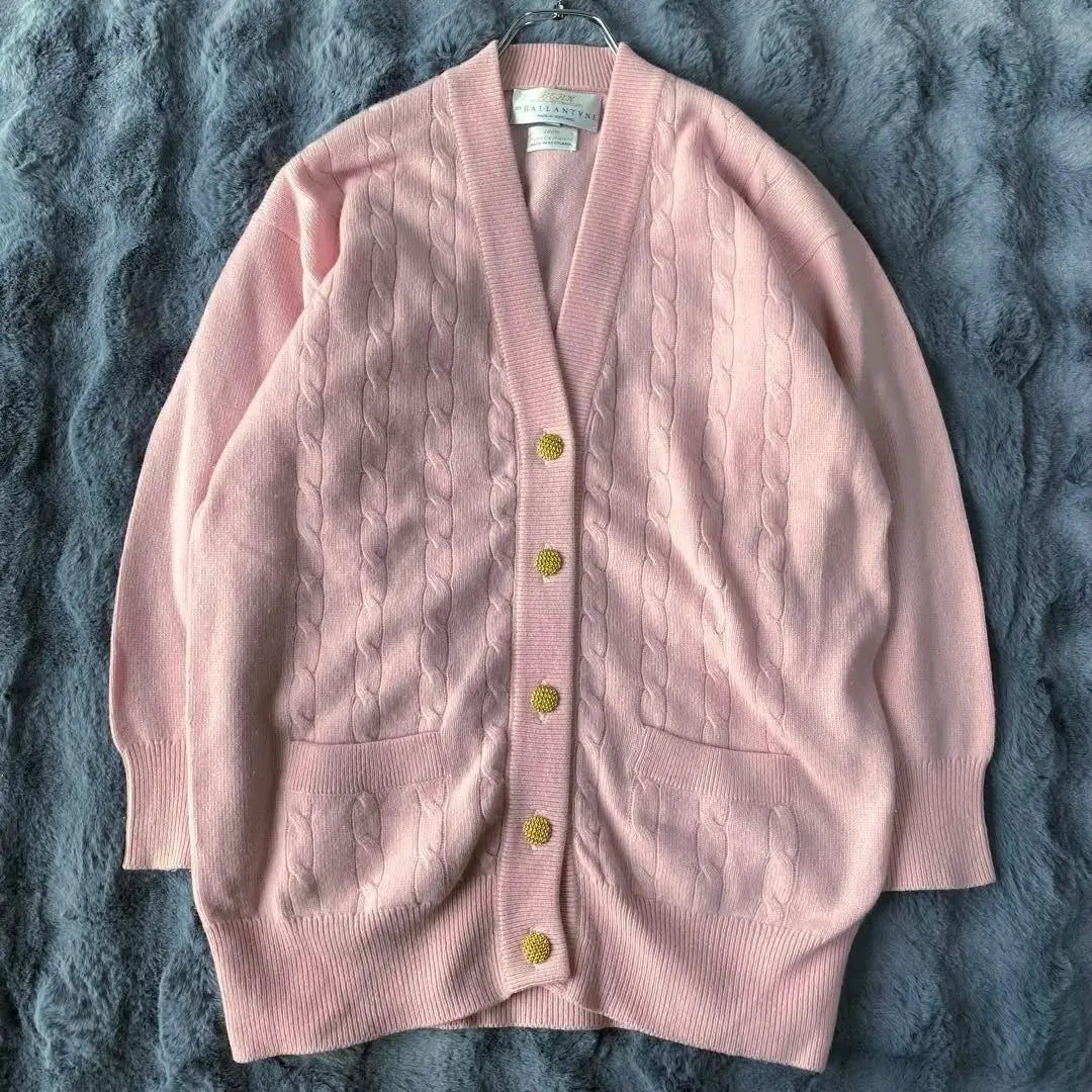 BALLANTYNE Pure Cashmere 100% Cardigan Gold button Pink M | BALLANTYNE ピュアカシミヤ100% カーディガン 金ボタン ピンク M