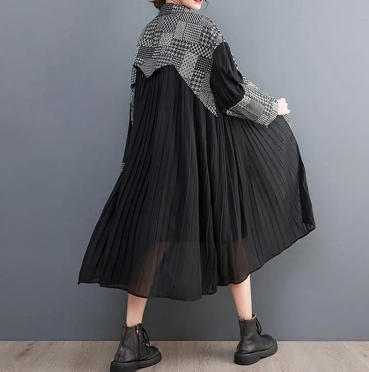 Large Size Women's Dress Sheer Different Materials Spring Summer Autumn New Long Sleeve