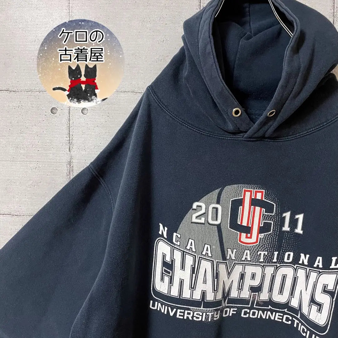 College NCAA Men's Sweatshirt Hoodie L Navy US Old-wear