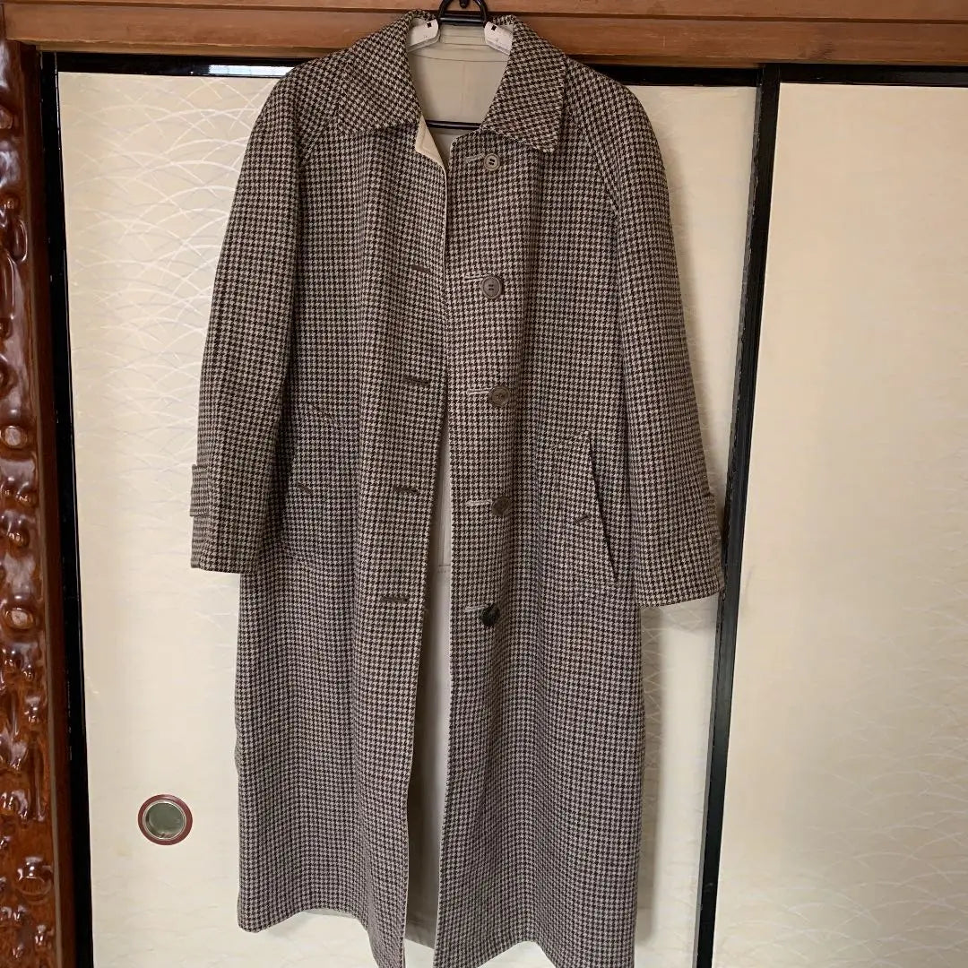 Checked long coat