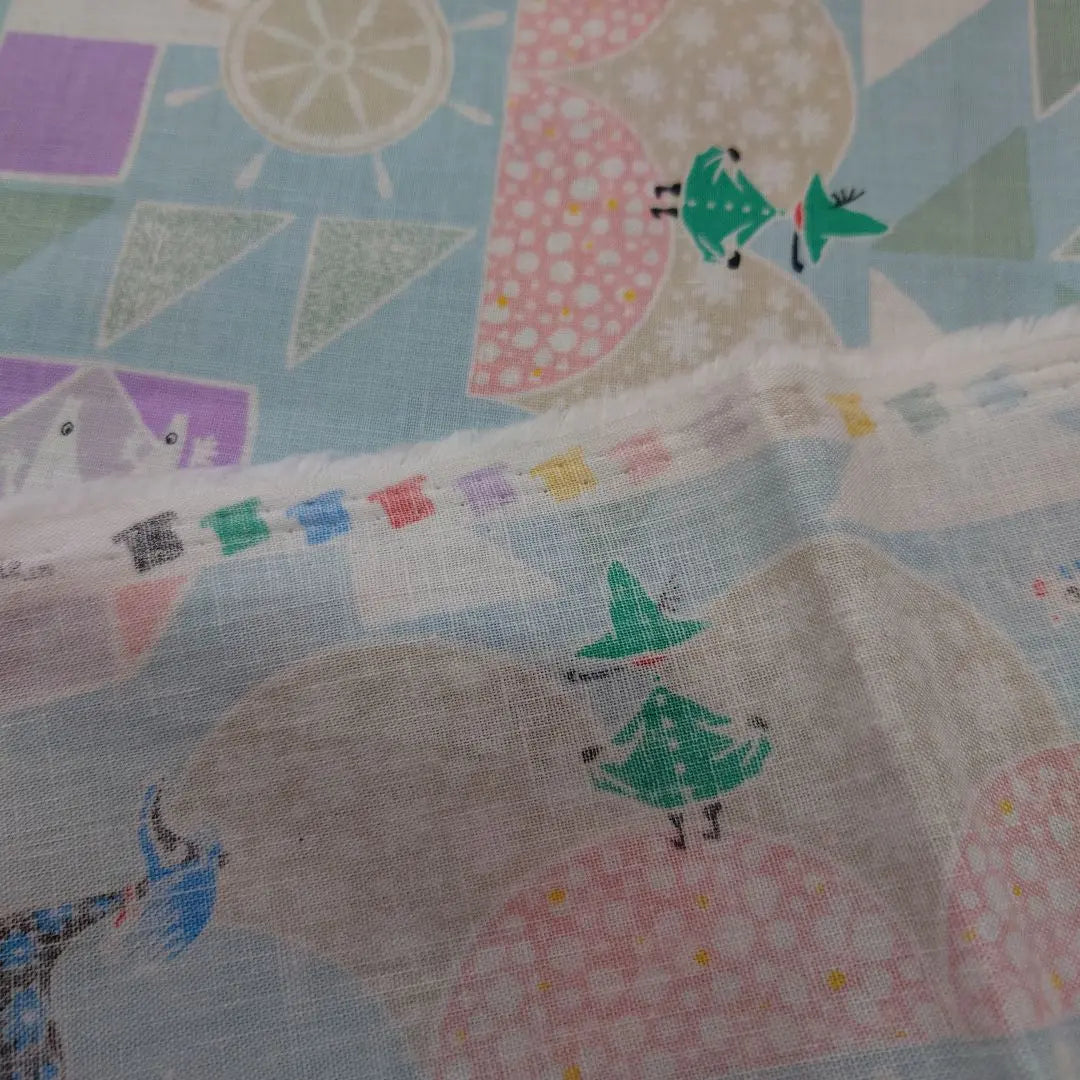 Moomin fabric, blue fabric, scraped, handmade