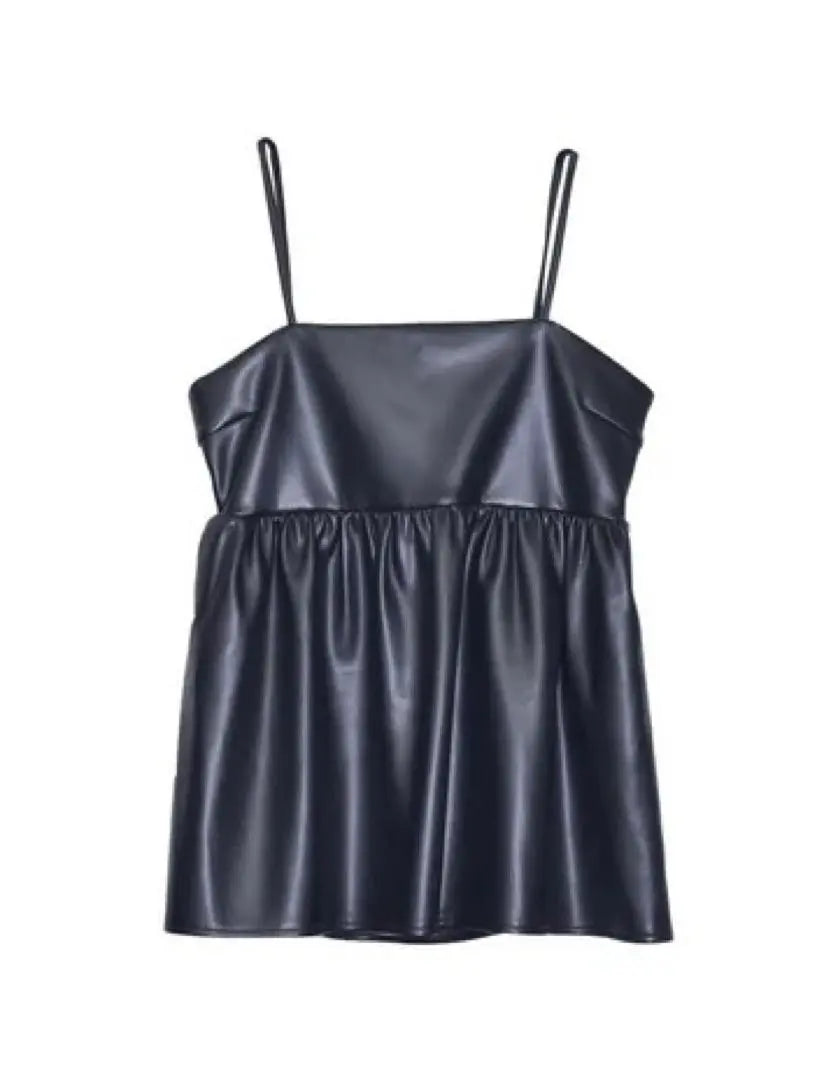 Fake leather bare camisole peplum tops