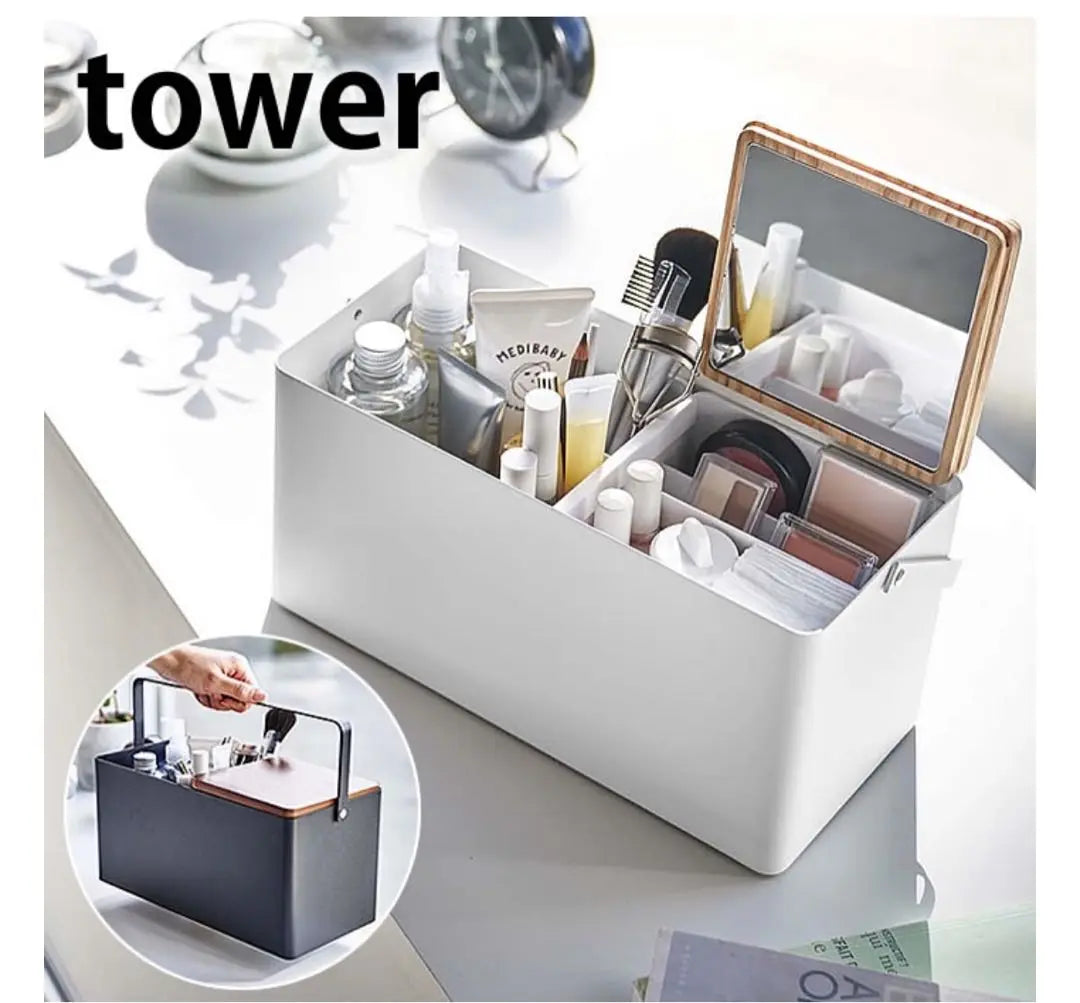 tower Yamazaki Jitsugyo Makeup Box with Mirror Cosmetic Box Vanity