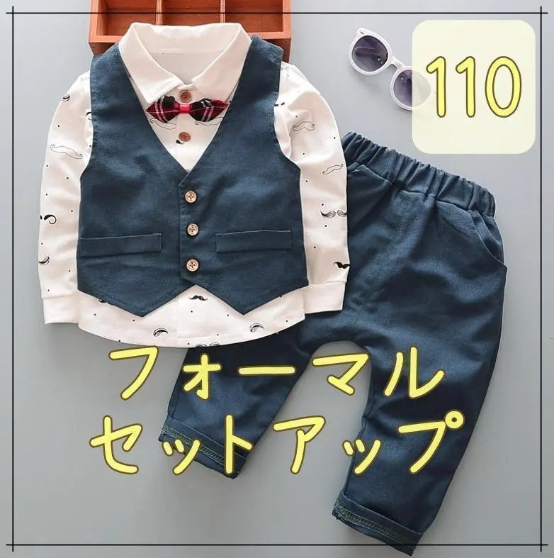 New formal set-up for baby kids with vest, blue 110