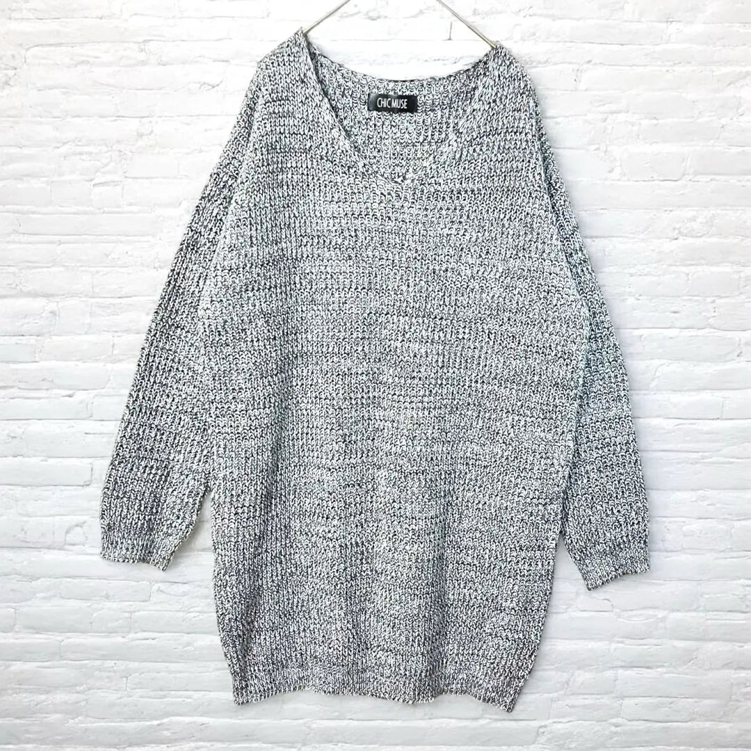 Chic Muse Knit Tunic M Beautiful Condition Loose Over -size Length | シックミューズ ニットチュニック M 美品 ゆったり オーバーサイズ 丈長め