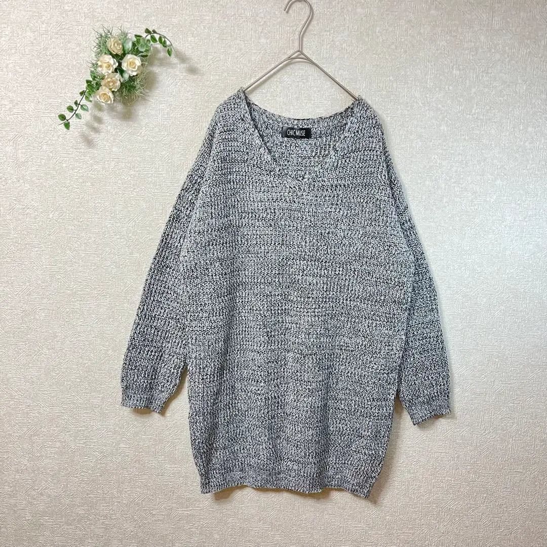 Chic Muse Knit Tunic M Beautiful Condition Loose Over -size Length | シックミューズ ニットチュニック M 美品 ゆったり オーバーサイズ 丈長め