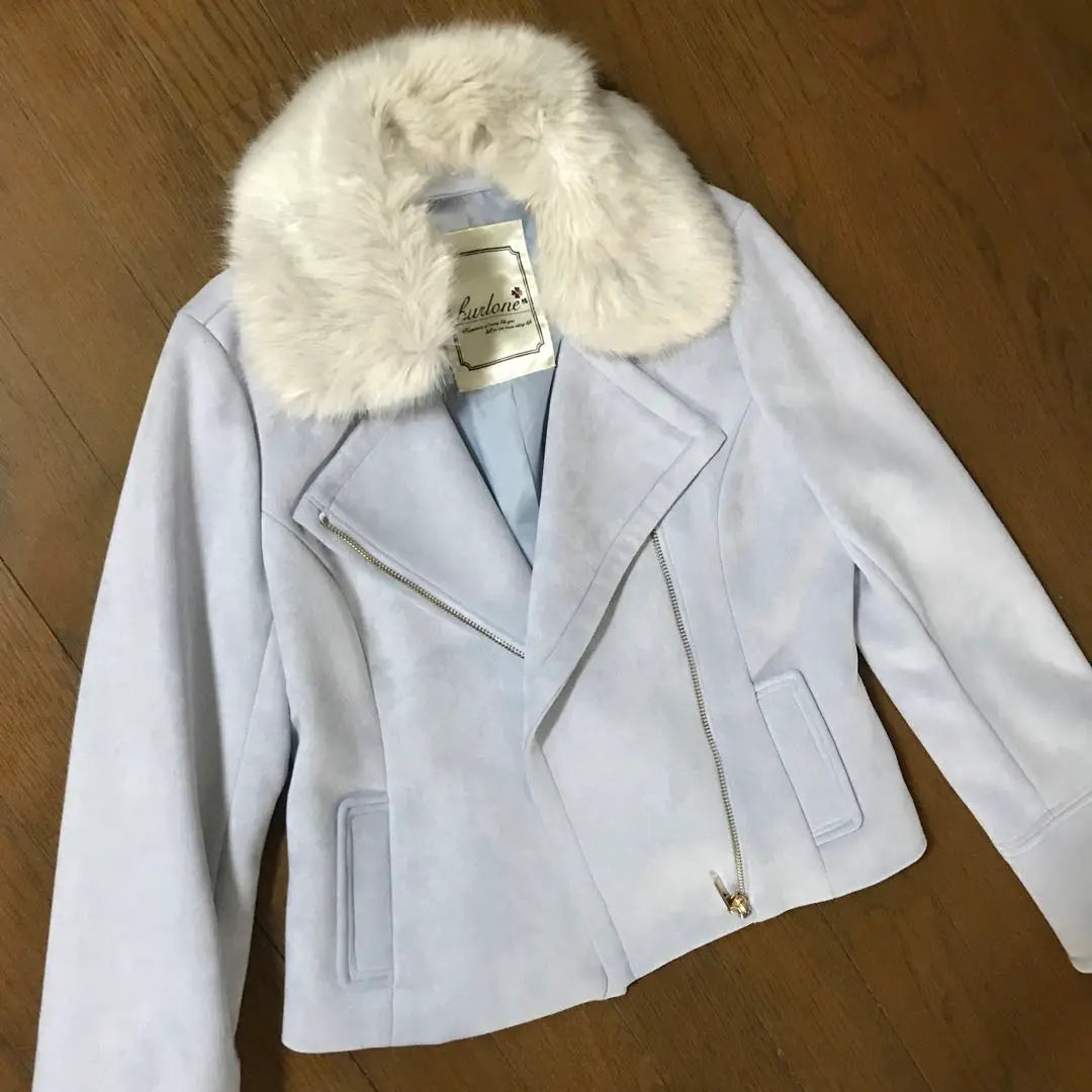 Unused, removable fur, spring jacket, blue gray, neat, rider's jacket