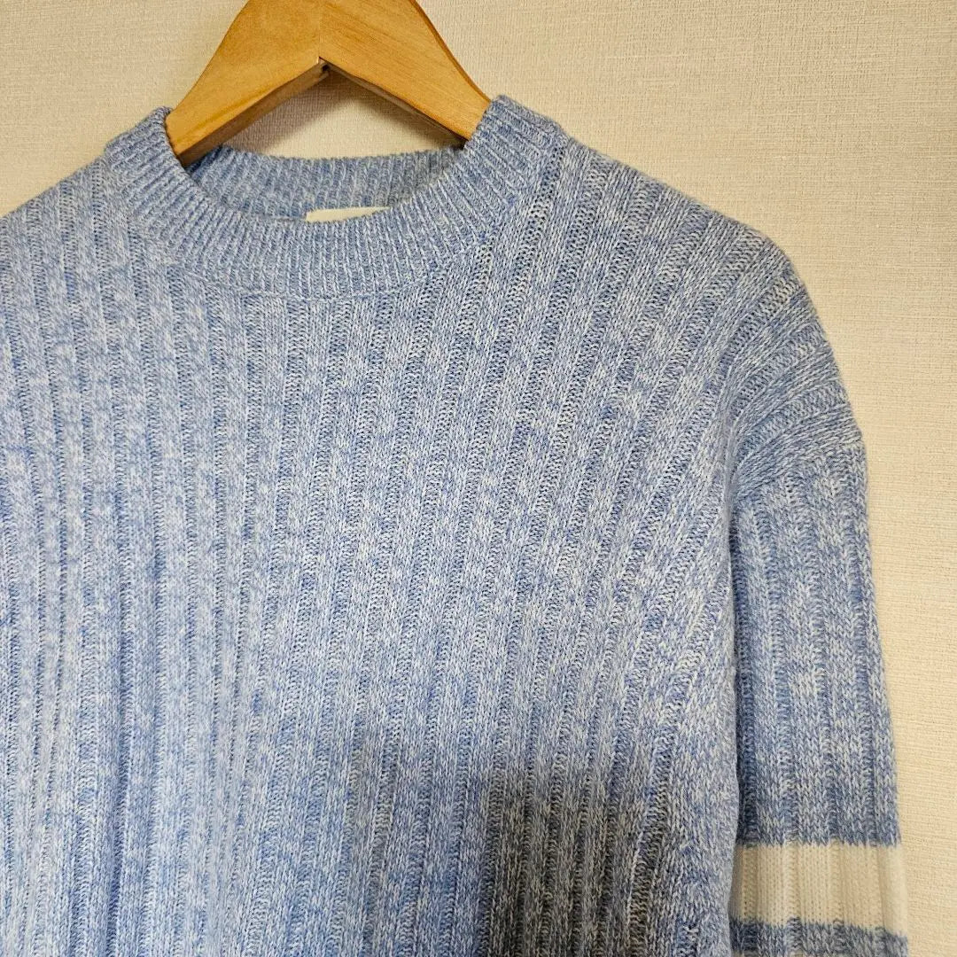 GU Ribbed Knit Sweater S Light Blue Marble