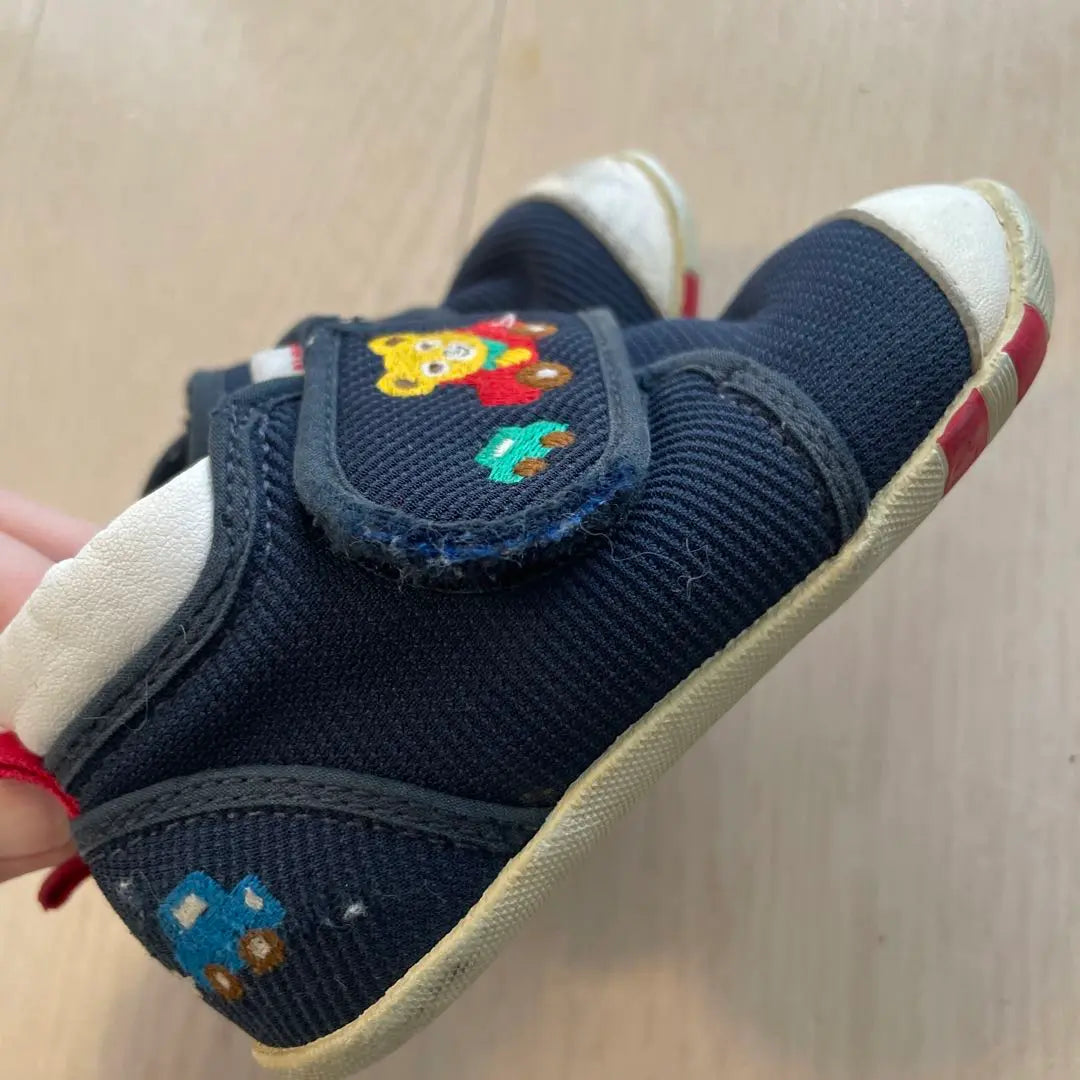 Miki House 13cm Navy Embroidered Baby Shoes Kuruma