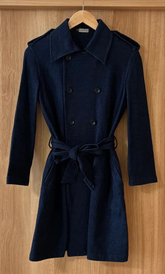 Navy trench coat with waist belt