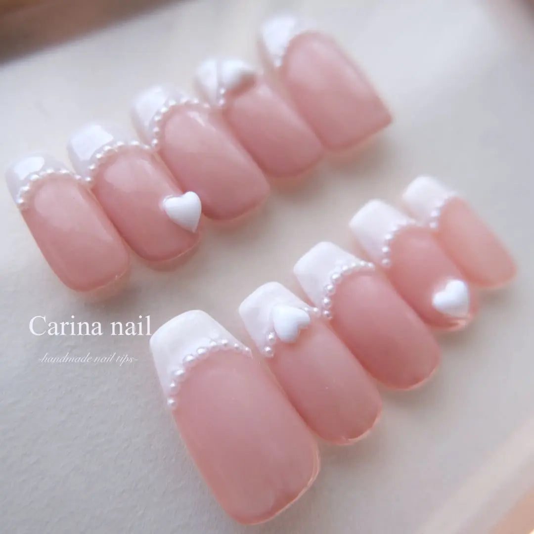 [Order reception] 4491 Gel nail tip mass production classic white French heart