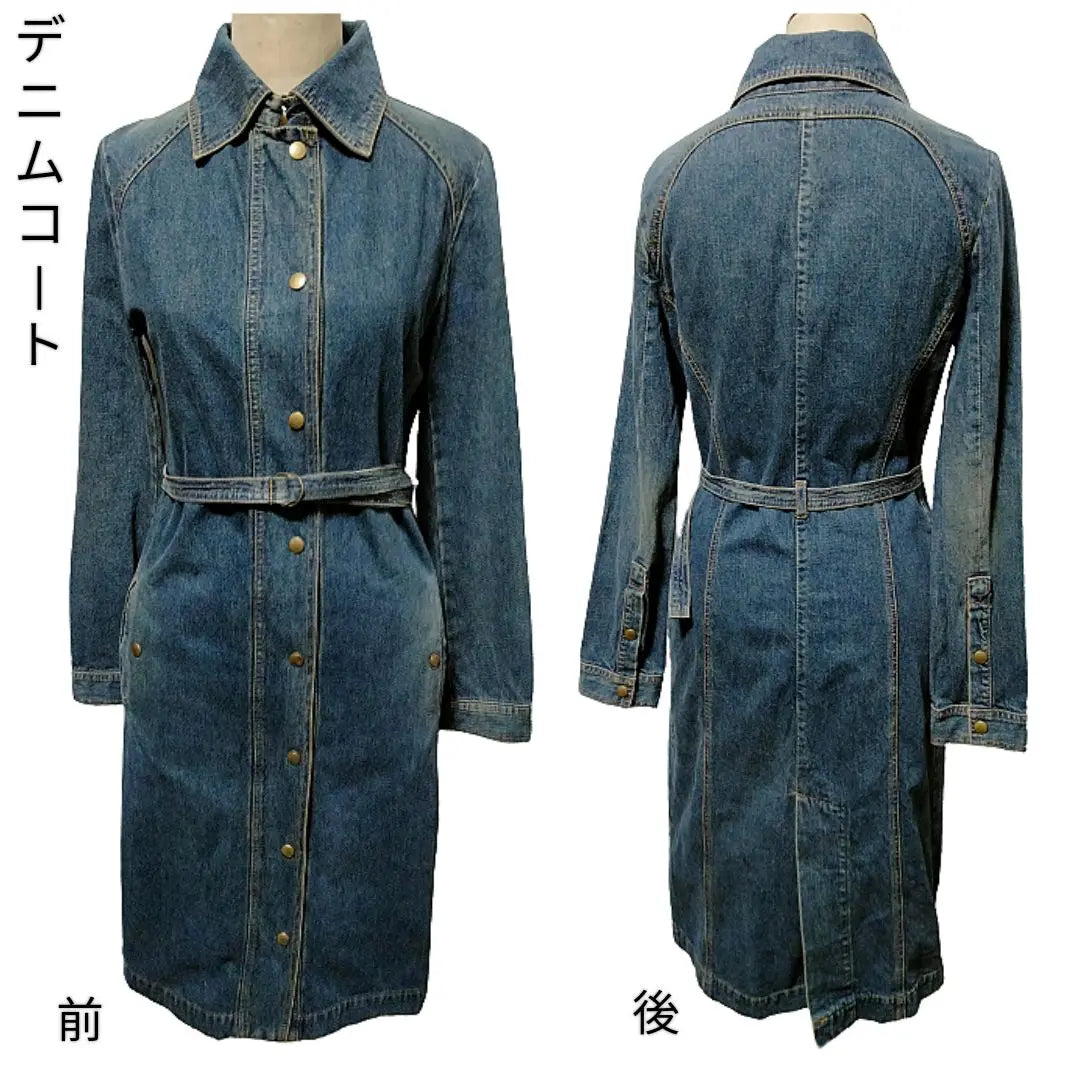 Denim coat with belt knee length