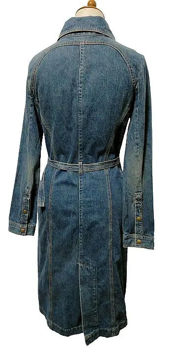 Denim coat with belt knee length