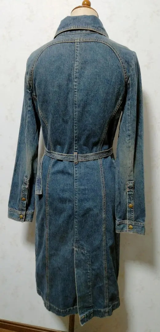 Denim coat with belt knee length