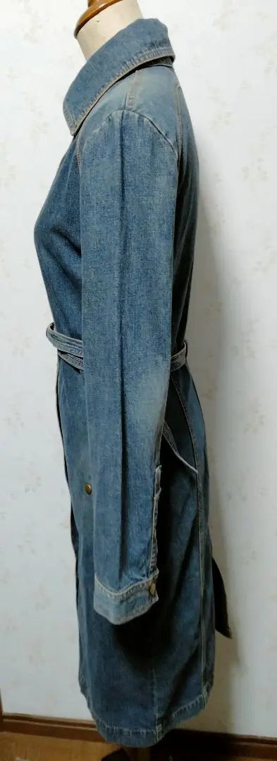 Denim coat with belt knee length