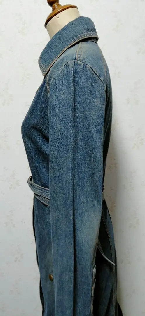 Denim coat with belt knee length