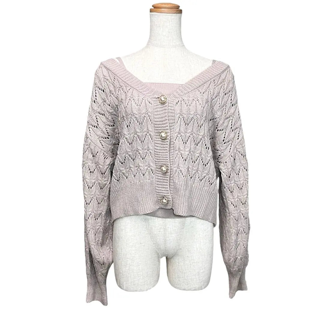 ✨ Nuevo / Conjunto de 2 piezas ✨ Appreciur [F] Warrior Cardigan + Cami Pearl | ✨新品・2点セット✨ アプレジュール 【F】 透かしカーディガン＋キャミ パール