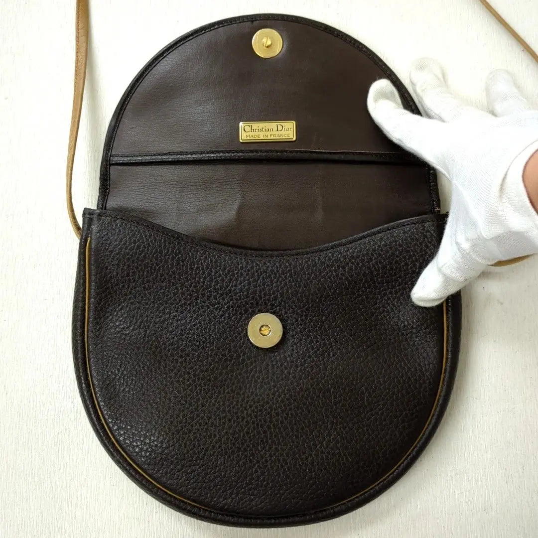 Christian Dior Vintage Shoulder Bag Leather Dark Brown