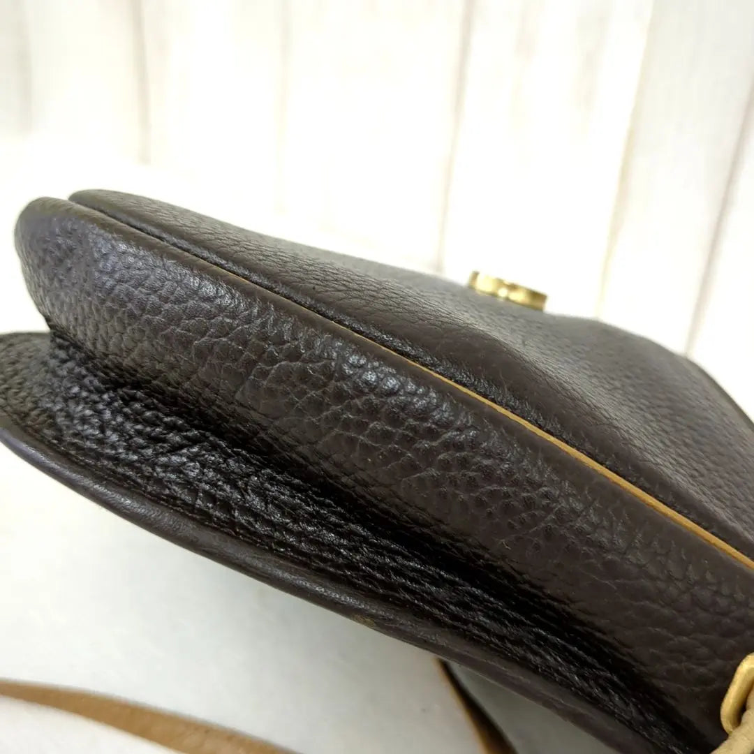 Christian Dior Vintage Shoulder Bag Leather Dark Brown