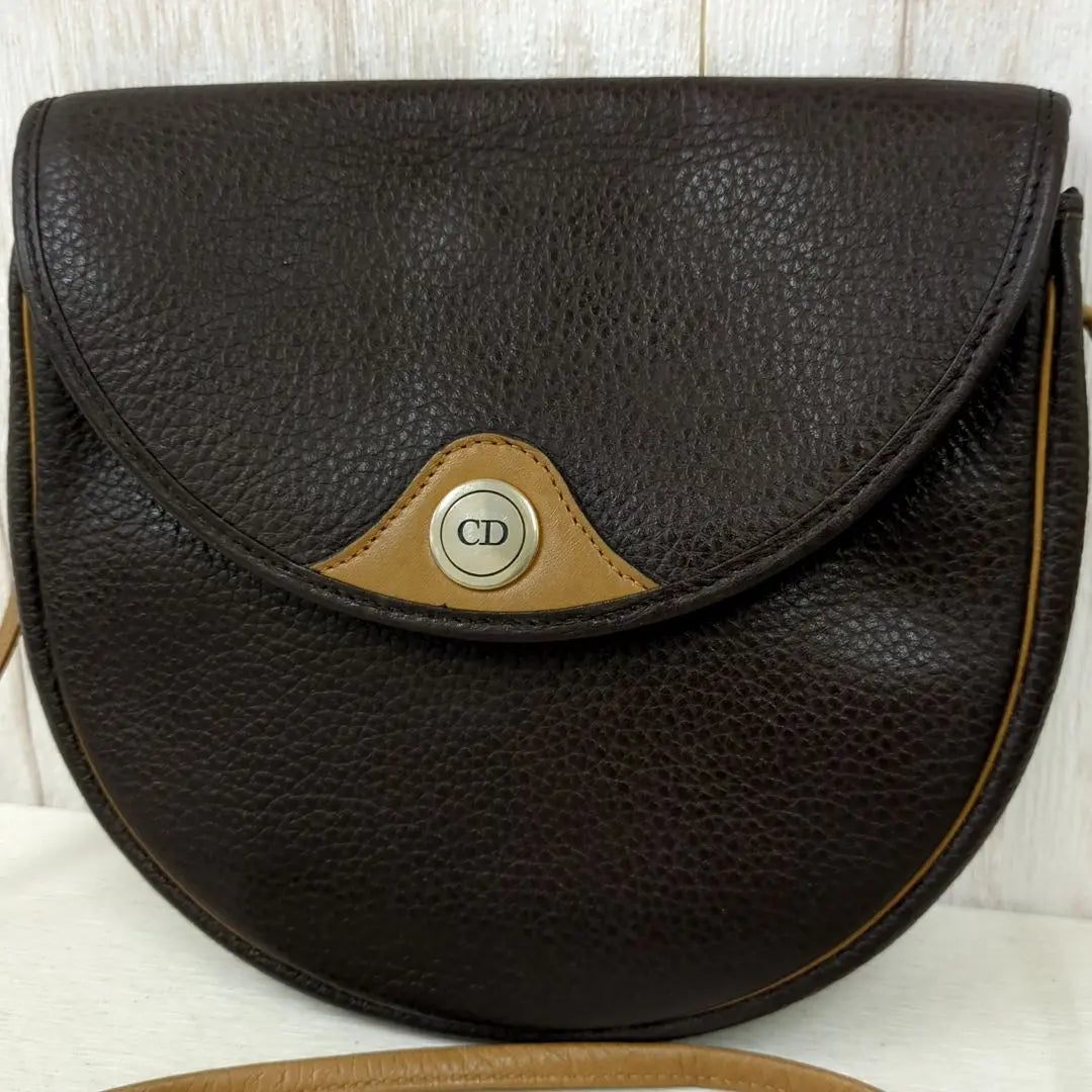 Christian Dior Vintage Shoulder Bag Leather Dark Brown