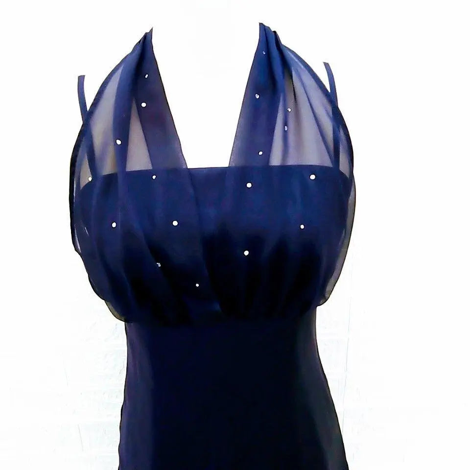 [Genevian] M Party Dress Camisole Dress Sheer Ribbon Navy