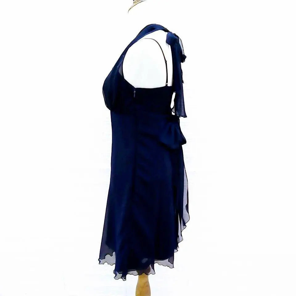 [Genevian] M Party Dress Camisole Dress Sheer Ribbon Navy