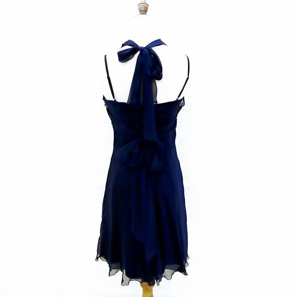 [Genevian] M Party Dress Camisole Dress Sheer Ribbon Navy