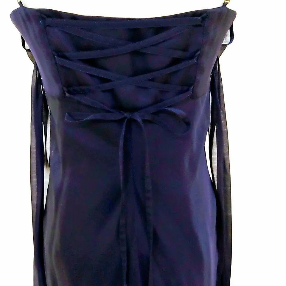 [Genevian] M Party Dress Camisole Dress Sheer Ribbon Navy