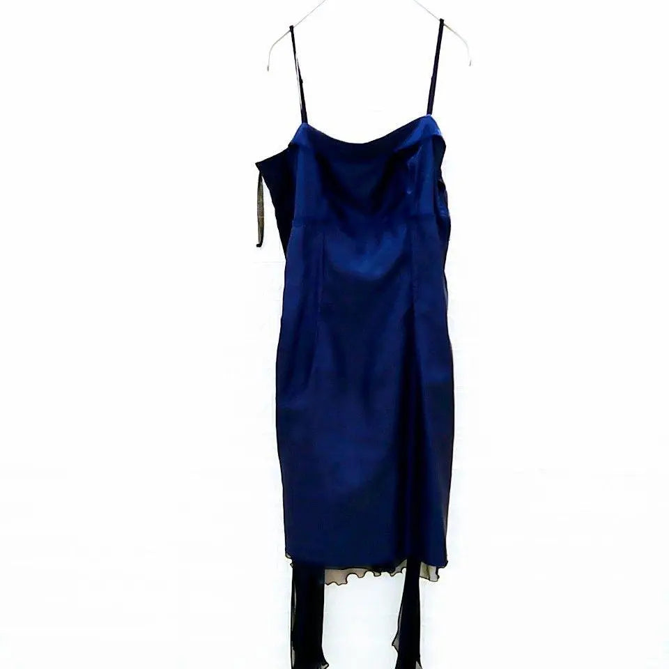 [Genevian] M Party Dress Camisole Dress Sheer Ribbon Navy