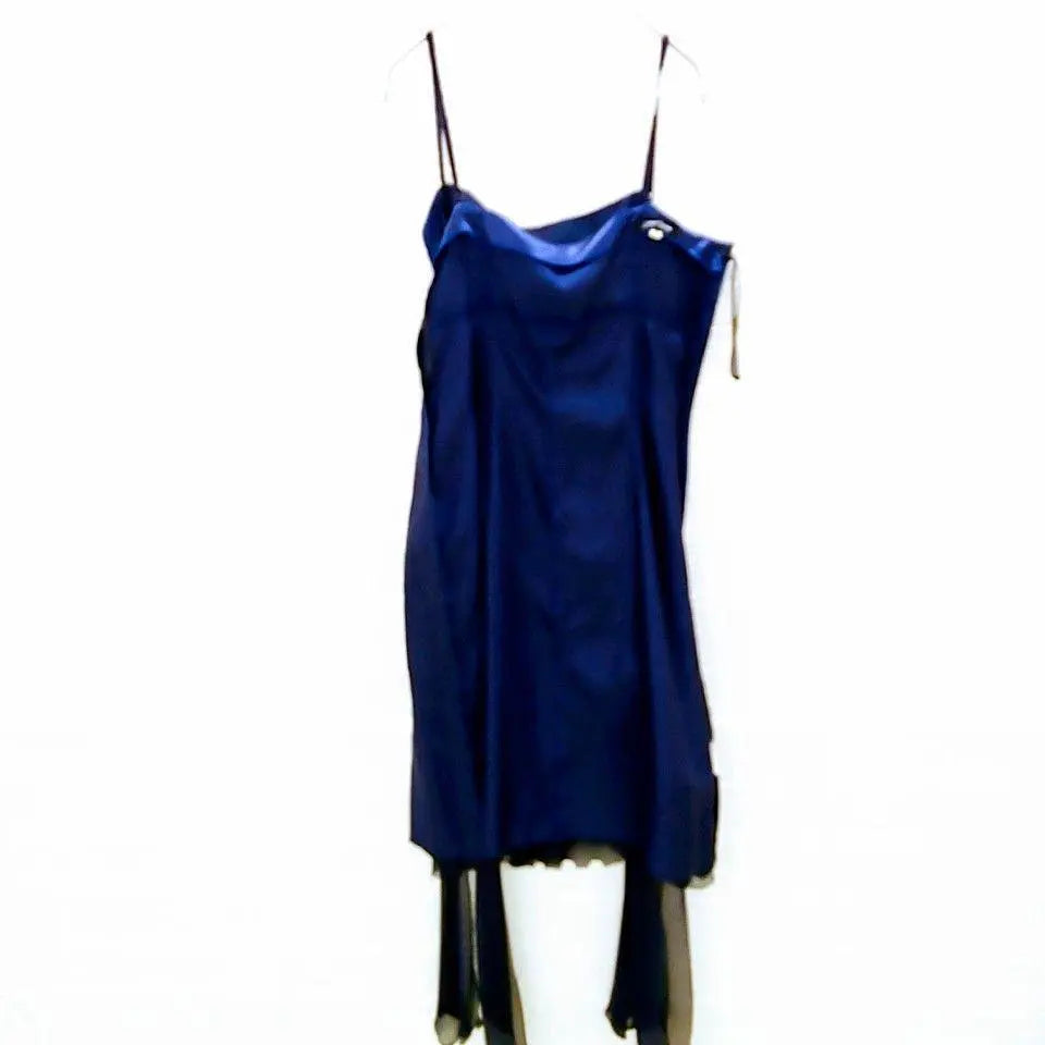 [Genevian] M Party Dress Camisole Dress Sheer Ribbon Navy