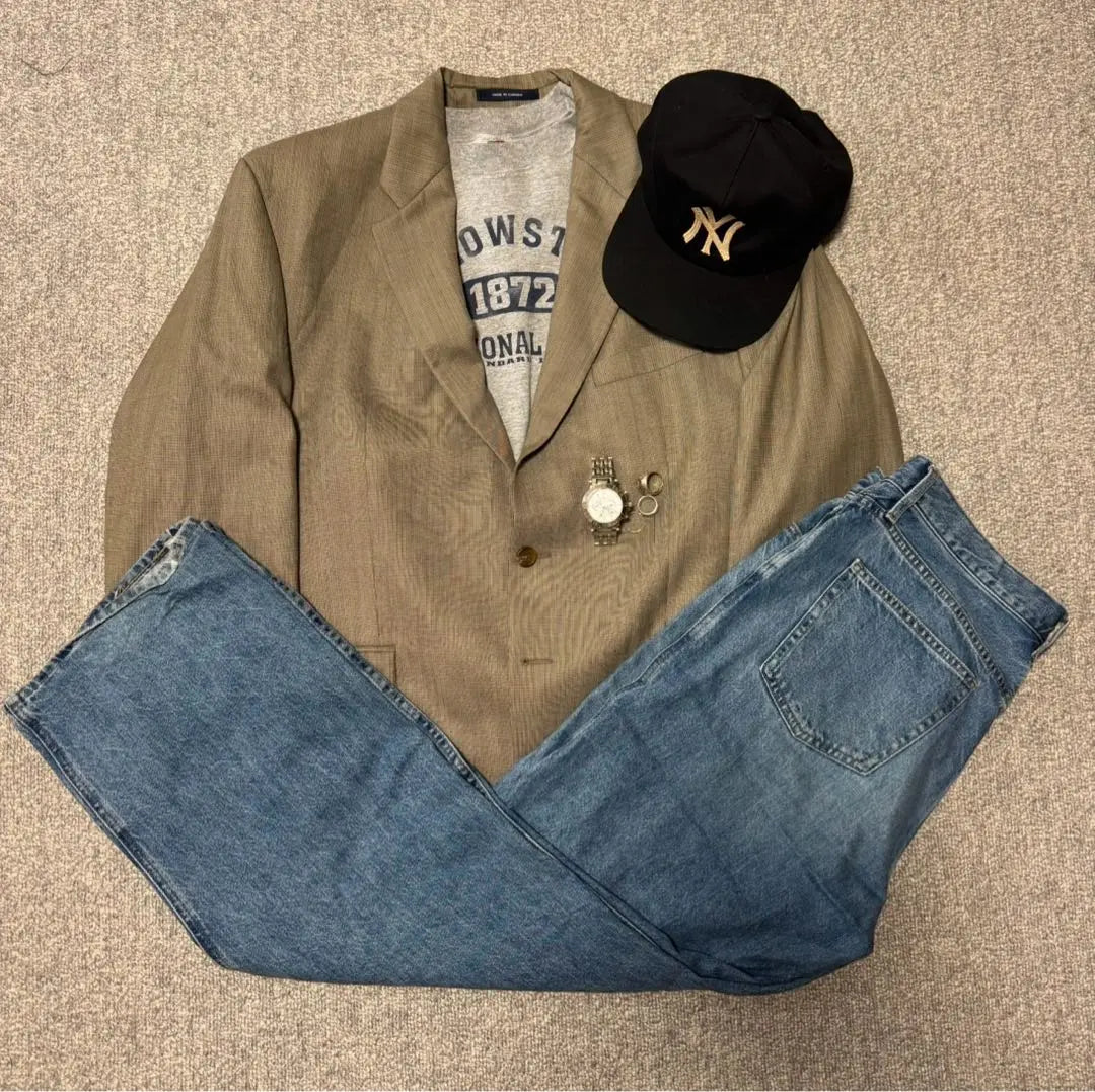 [Same-day shipping] Two-piece set of tailored jacket and buggy denim! cityboy