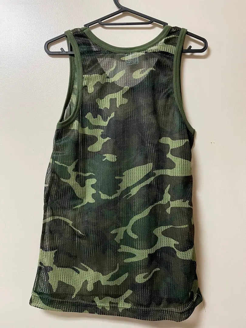 Camouflage green tank top, short sleeve, mesh ★2-piece set★